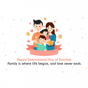 Illustration of a happy family with children, celebrating International Day of Families.