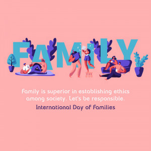 Illustration of a family with the word 'FAMILY' prominently displayed.