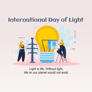 Illustration depicting workers maintaining electrical infrastructure with a large lightbulb as a central element.