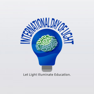 Illustration of a lightbulb containing a brain, celebrating International Day of Light.
