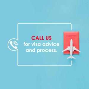 Image depicting a passport, airplane, and phone with text 'Call Us for Visa Advice and Process'