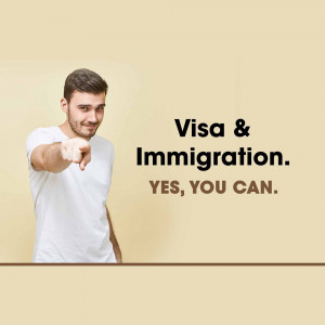 Man pointing forward with text 'Visa & Immigration. YES, YOU CAN.'