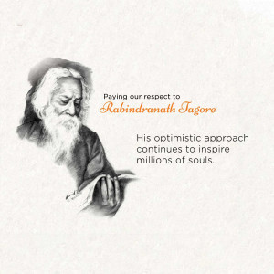Portrait of Rabindranath Tagore with text honoring his legacy