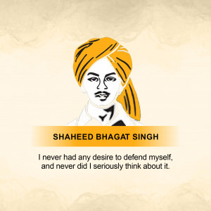 Portrait of Shaheed Bhagat Singh with a quote about self-defense