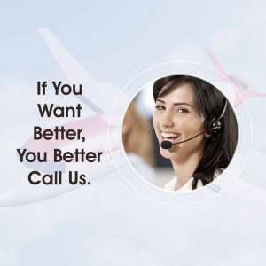 Woman with headset providing customer support with airplane background