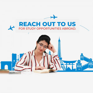 Woman studying with landmarks representing international study destinations