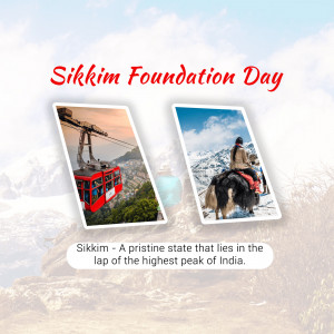 Sikkim Foundation Day celebration with images of Gangtok ropeway and a yak ride.