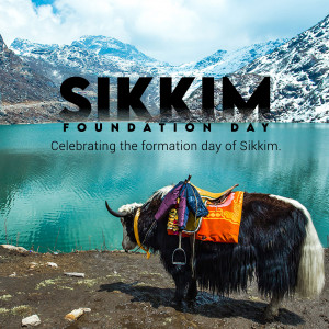 Yak with Sikkim Foundation Day text overlay