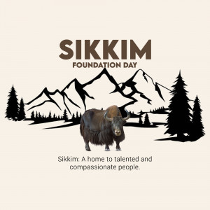 Sikkim Foundation Day graphic with a yak and mountain range