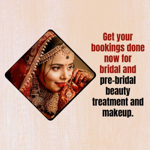 Indian bride with makeup and beauty service advertisement
