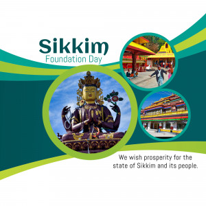 Sikkim Foundation Day poster with Buddha statue and scenic views