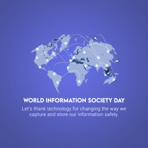 World map with connecting dots and text celebrating World Information Society Day