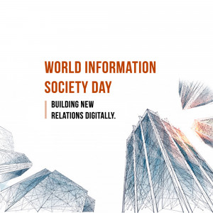 World Information Society Day graphic with building outlines