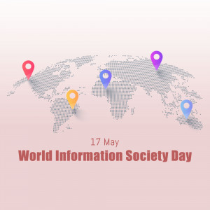 World Information Society Day graphic with map and location pins