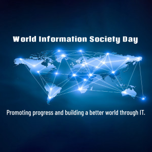 World Information Society Day graphic with a world map and network connections