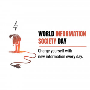 Illustration of a person 'plugging in' to information for World Information Society Day.