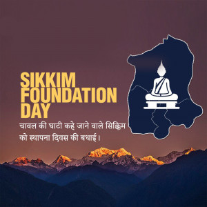 Sikkim Foundation Day celebration poster with mountains and Buddha statue