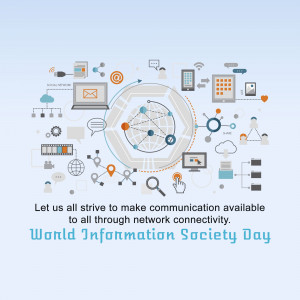 Illustration depicting network connectivity and communication icons with text 'World Information Society Day'