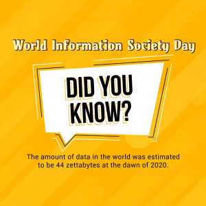 Graphic for World Information Society Day with a 'Did You Know?' fact about global data volume.
