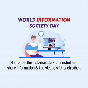 Illustration depicting a person video conferencing with colleagues, celebrating World Information Society Day.