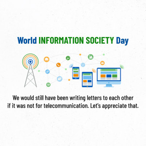 World Information Society Day graphic with communication icons