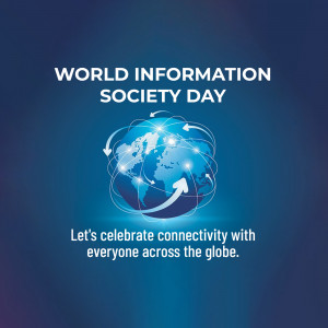 Illustration of a globe with connecting lines and text celebrating World Information Society Day.