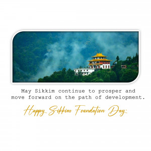 Sikkim Foundation Day greeting with a monastery in the mountains