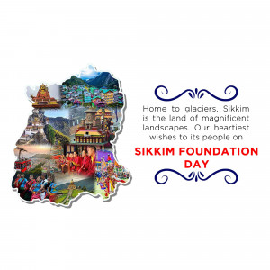 Sikkim Foundation Day poster featuring collage of landscapes and cultural scenes