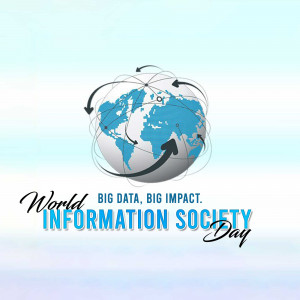 Illustration of a globe with data connections and text 'World Information Society Day'