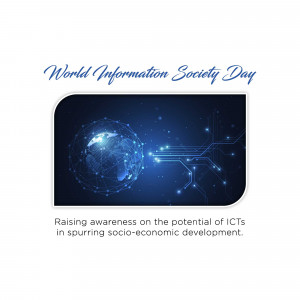 World Information Society Day graphic with a globe and digital network