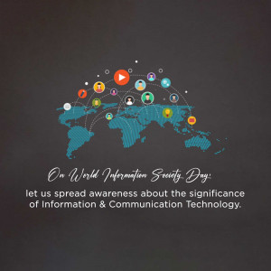 World Information Society Day graphic with a world map and connected icons