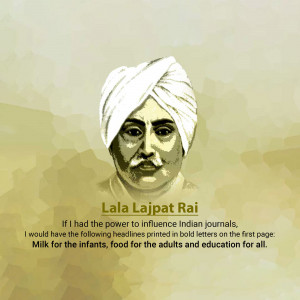 Portrait of Lala Lajpat Rai with a quote about influencing Indian journals
