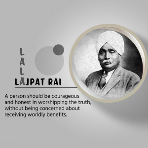 Black and white portrait of Lala Lajpat Rai with a quote.