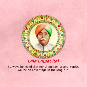 Portrait of Lala Lajpat Rai with a decorative border and quote.