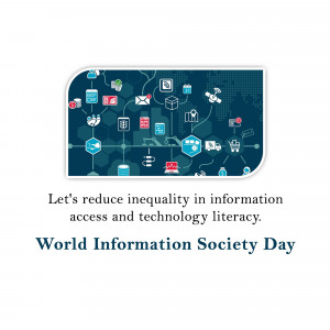 Illustration depicting global connectivity and information access with text promoting World Information Society Day.