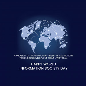 World map with connecting dots and text celebrating Information Society Day