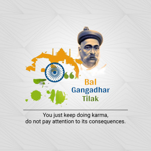 Portrait of Bal Gangadhar Tilak with Indian flag elements