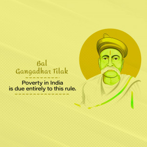 Portrait of Bal Gangadhar Tilak with a quote about poverty in India