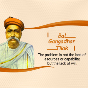 Portrait of Bal Gangadhar Tilak with a motivational quote