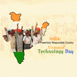 Image depicting National Technology Day celebration in India with the Indian flag and people celebrating.