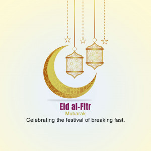 Eid al-Fitr greeting with crescent moon and lanterns