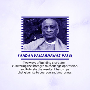 Portrait of Sardar Vallabhbhai Patel with a motivational quote.