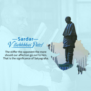 Image of the Statue of Unity dedicated to Sardar Vallabhbhai Patel with a map of India in the background.