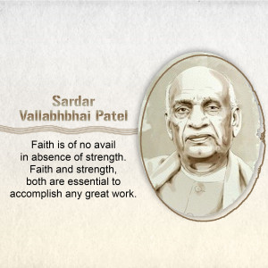 Portrait of Sardar Vallabhbhai Patel with a motivational quote.