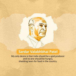 Portrait of Sardar Vallabhbhai Patel with a quote about India's food production
