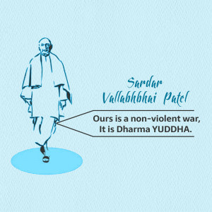 Illustration of Sardar Vallabhbhai Patel with a quote about non-violent resistance.