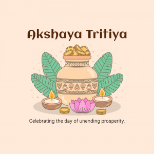 Illustration of Akshaya Tritiya with pot of gold, flowers, and candles