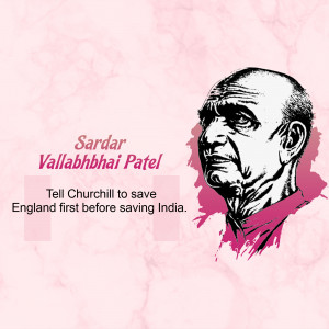 Portrait of Sardar Vallabhbhai Patel with a quote about India's independence.