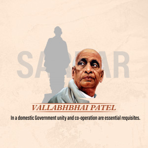 Portrait of Sardar Vallabhbhai Patel with a silhouette and quote