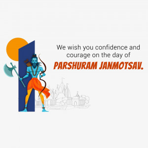 Illustration of Lord Parshuram with a celebratory message for Parshuram Janmotsav.